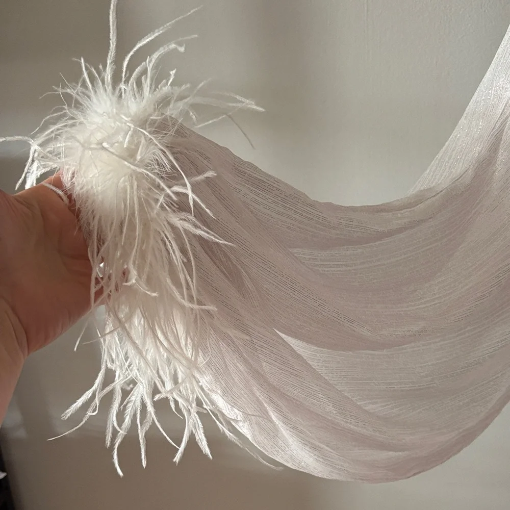 Loves A Metallic Chiffon Feather Trim Ruched Dress - STUNNING! MSPR 159 - Picture 5 of 9